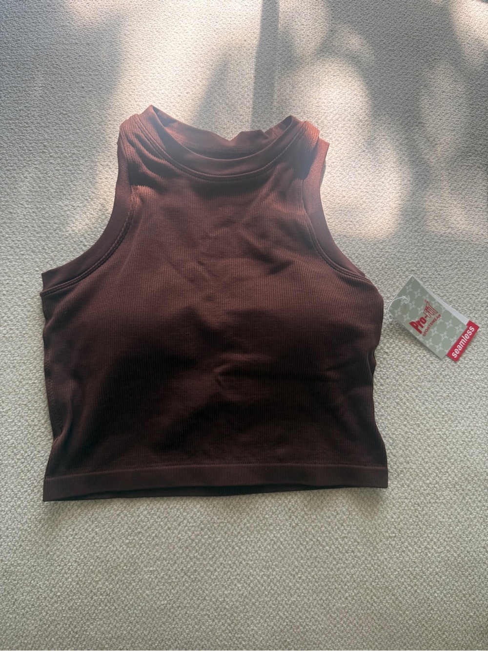 Pro-Fit Brown Seamless Ribbed Workout Top